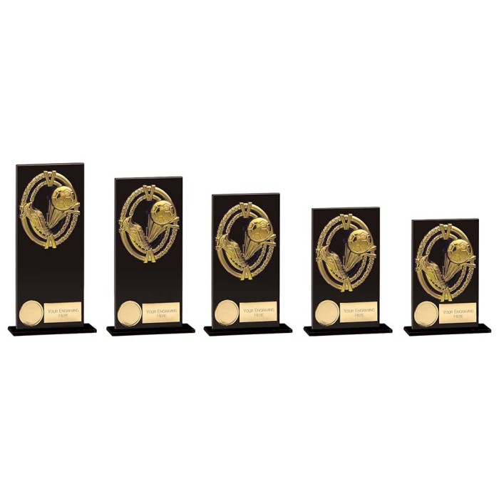 FUSION MAVERICK FOOTBALL BLACK GLASS TROPHY -  5 SIZES - 12.5CM-200CM